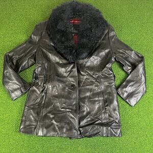 Venus Williams Wilsons Leather Black Coat L Faux Fur Collar Real Leather Jacket